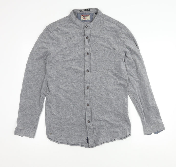 Tokyo Laundry Men’s Grey Cotton Band Collar Long Sleeve Shirt M