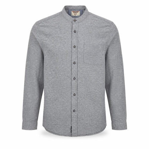 Tokyo Laundry Men’s Grey Cotton Band Collar Long Sleeve Shirt M