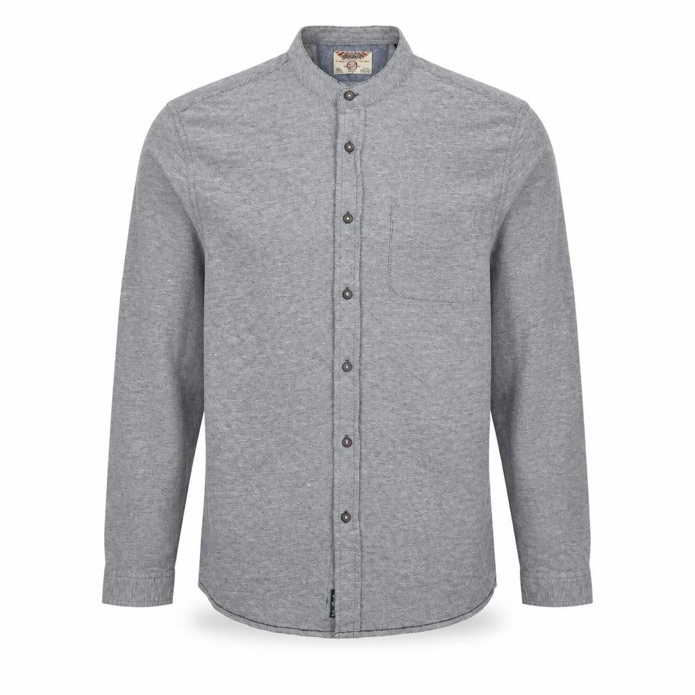Tokyo Laundry Men’s Grey Cotton Band Collar Long Sleeve Shirt M
