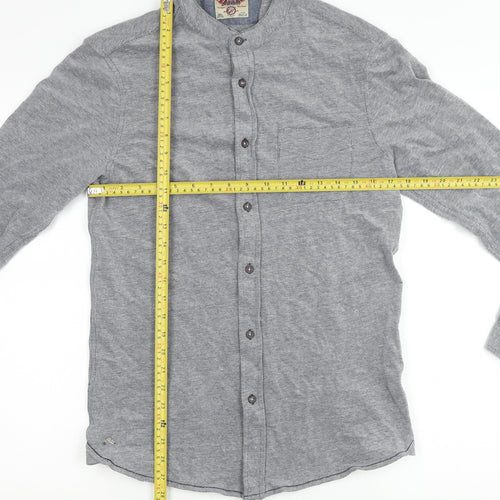 Tokyo Laundry Men’s Grey Cotton Band Collar Long Sleeve Shirt M