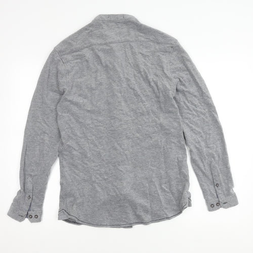 Tokyo Laundry Men’s Grey Cotton Band Collar Long Sleeve Shirt M