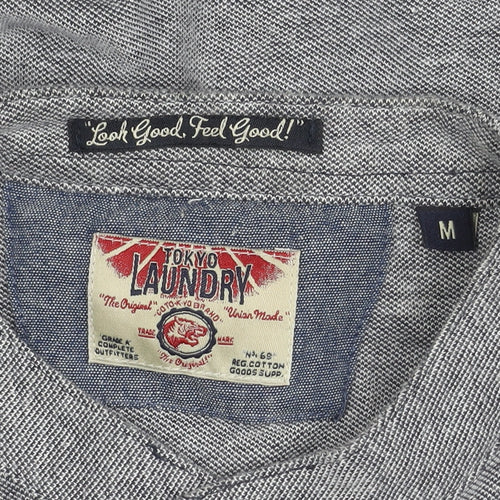 Tokyo Laundry Men’s Grey Cotton Band Collar Long Sleeve Shirt M