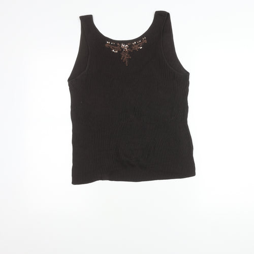 Jigsaw Womens Black Silk Beaded Sequin Tank Top Size L