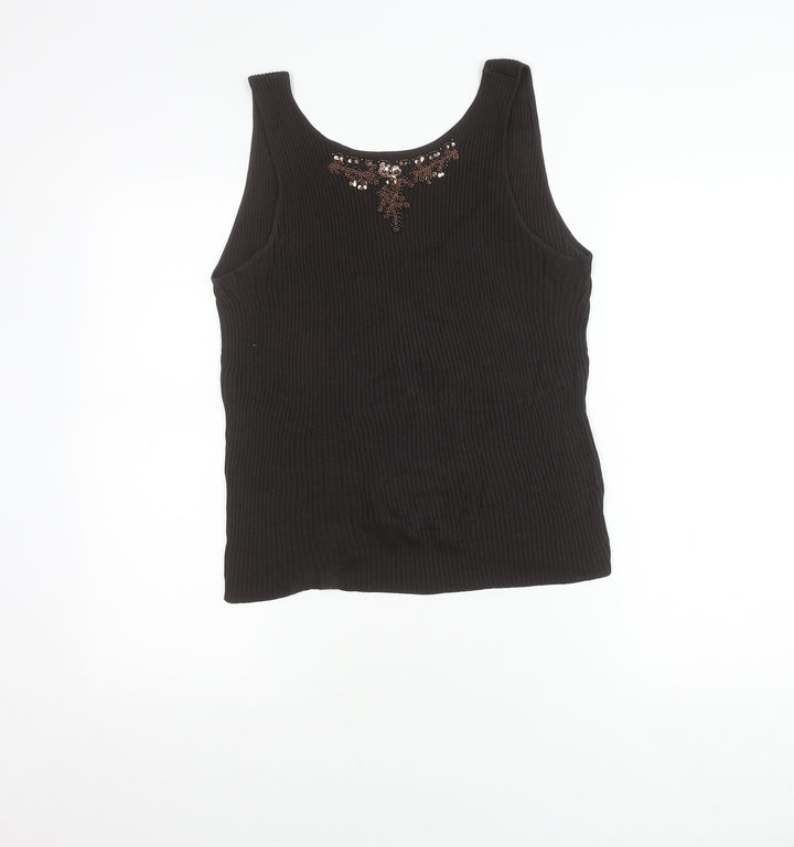 Jigsaw Womens Black Silk Beaded Sequin Tank Top Size L