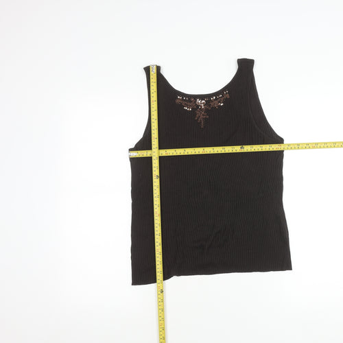 Jigsaw Womens Black Silk Beaded Sequin Tank Top Size L