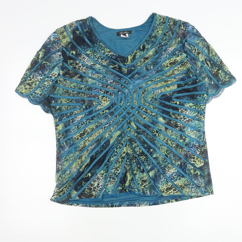 Bellina Womens Multicoloured Size 18 Tunic Blouse V-Neck Flutter Sleeve