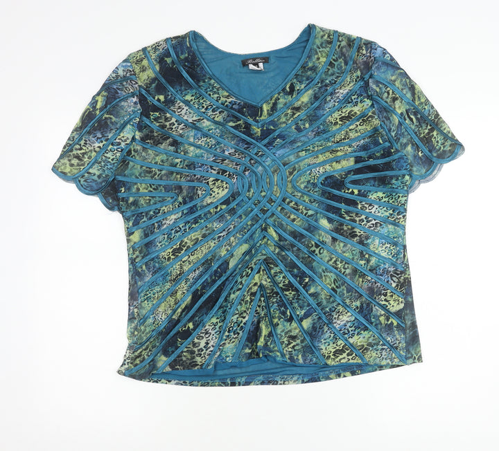 Bellina Womens Multicoloured Size 18 Tunic Blouse V-Neck Flutter Sleeve