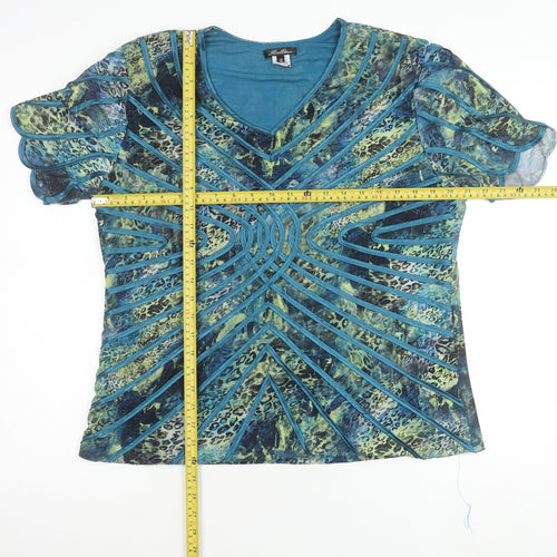 Bellina Womens Multicoloured Size 18 Tunic Blouse V-Neck Flutter Sleeve