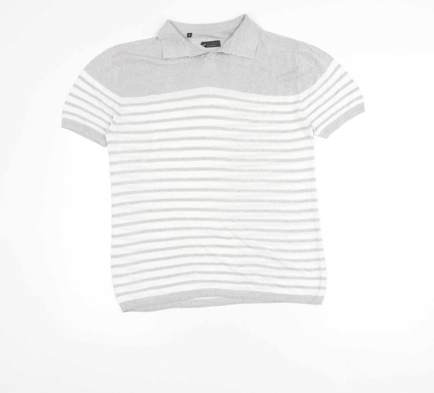 Adolfo Dominguez Men’s Grey Striped Polo Shirt Size M Cotton
