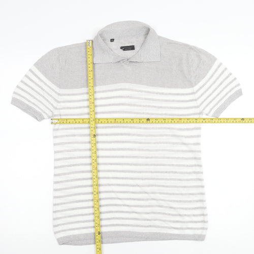 Adolfo Dominguez Men’s Grey Striped Polo Shirt Size M Cotton