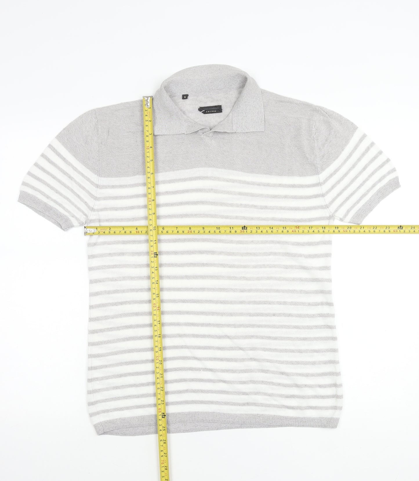 Adolfo Dominguez Men’s Grey Striped Polo Shirt Size M Cotton