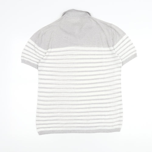 Adolfo Dominguez Men’s Grey Striped Polo Shirt Size M Cotton