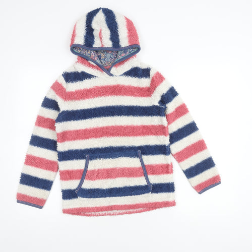FatFace Girls Multicoloured Striped Fleece Hoodie 10-11 Years Pullover