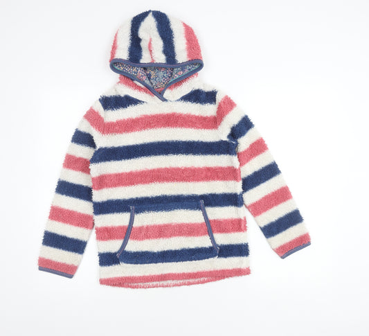 FatFace Girls Multicoloured Striped Fleece Hoodie 10-11 Years Pullover
