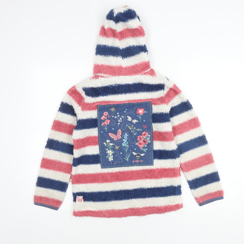 FatFace Girls Multicoloured Striped Fleece Hoodie 10-11 Years Pullover