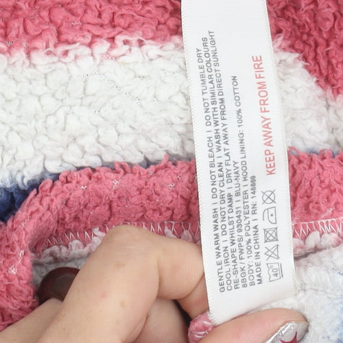 FatFace Girls Multicoloured Striped Fleece Hoodie 10-11 Years Pullover