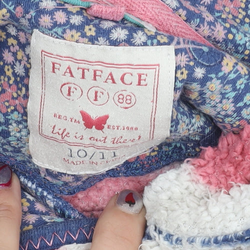 FatFace Girls Multicoloured Striped Fleece Hoodie 10-11 Years Pullover