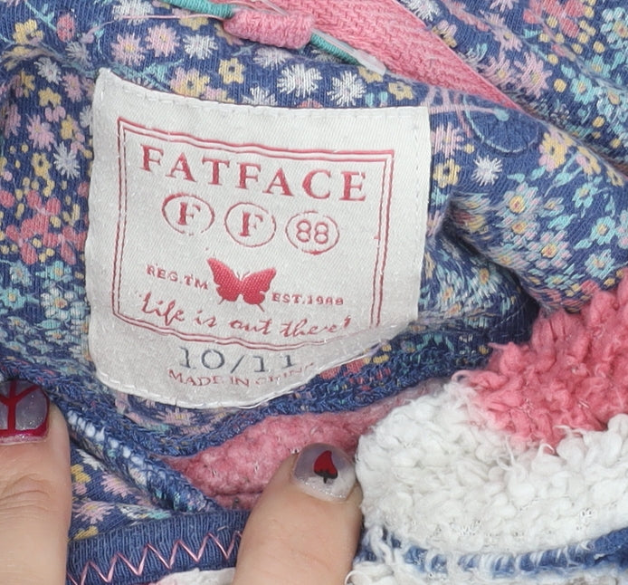 FatFace Girls Multicoloured Striped Fleece Hoodie 10-11 Years Pullover