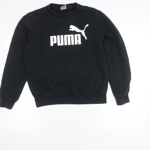 Puma Womens Black Small Pullover Sweatshirt Crew Neck Logo Fleece