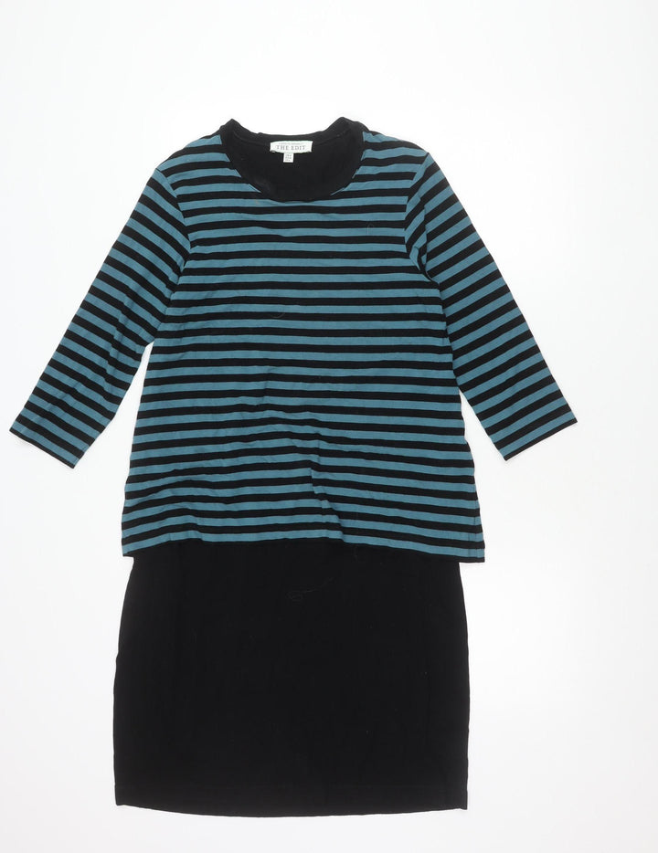Carolyn Donnelly The Edit Womens Black Blue Striped Shift Dress UK 10