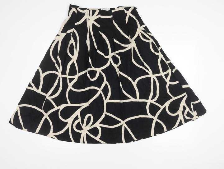 Masai Women’s Black Beige Geometric Midi A-Line Cotton Skirt S