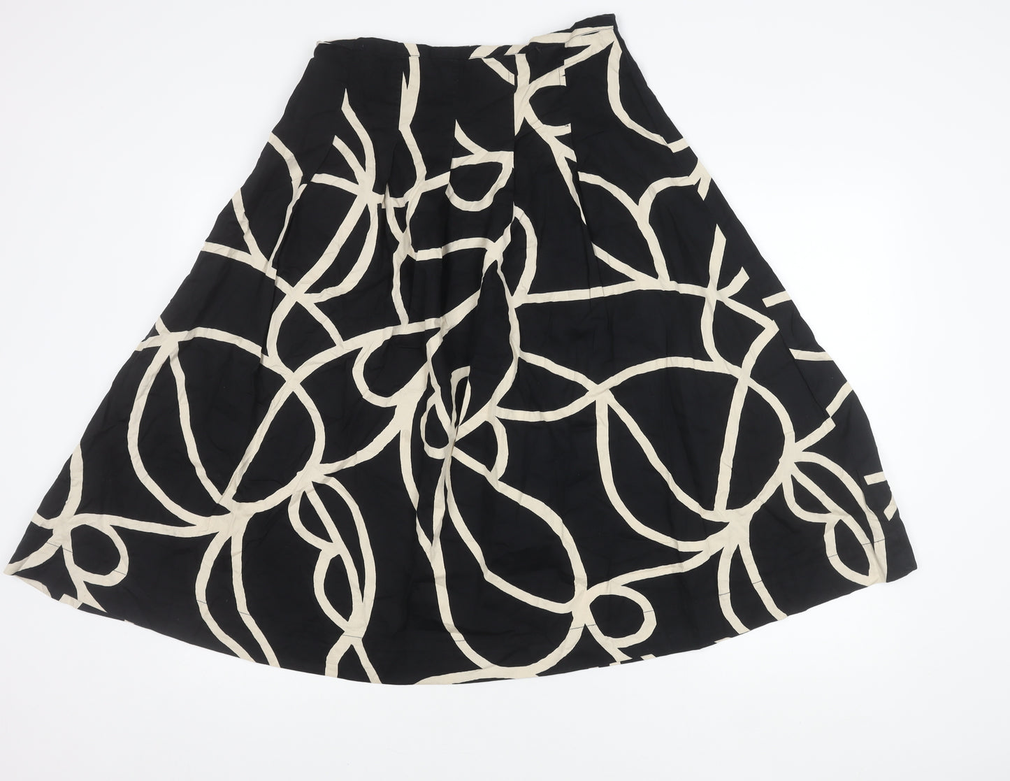 Masai Women’s Black Beige Geometric Midi A-Line Cotton Skirt S
