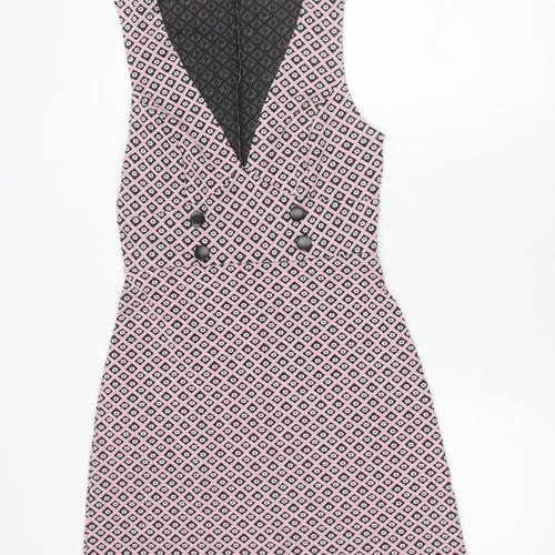 Miss Selfridge Women’s Pink Geometric Shift Dress Size 10 Sleeveless V-Neck