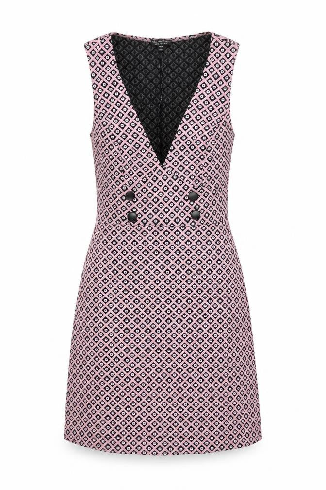 Miss Selfridge Women’s Pink Geometric Shift Dress Size 10 Sleeveless V-Neck