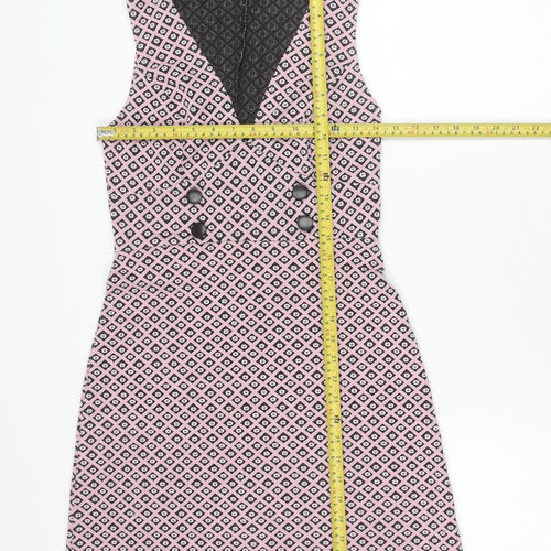 Miss Selfridge Women’s Pink Geometric Shift Dress Size 10 Sleeveless V-Neck