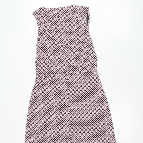 Miss Selfridge Women’s Pink Geometric Shift Dress Size 10 Sleeveless V-Neck