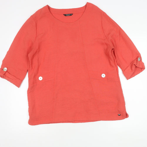 TIGI Womens Red Tunic Blouse Size 14 3/4 Sleeve Rayon Blend