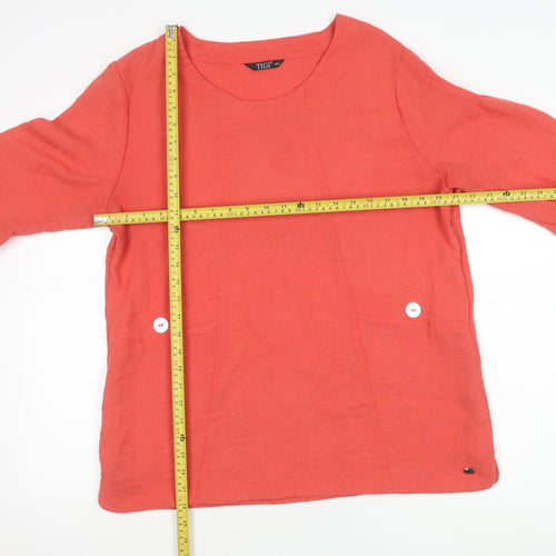 TIGI Womens Red Tunic Blouse Size 14 3/4 Sleeve Rayon Blend