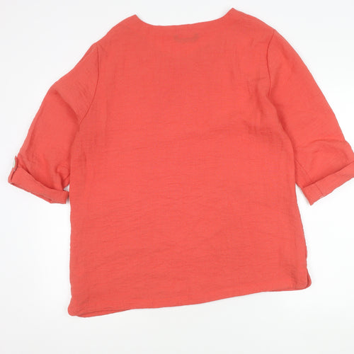 TIGI Womens Red Tunic Blouse Size 14 3/4 Sleeve Rayon Blend