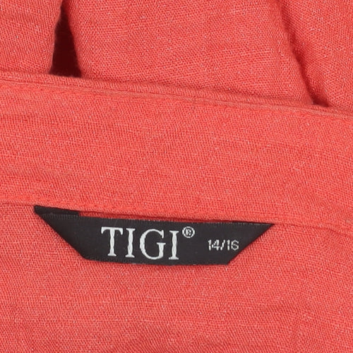 TIGI Womens Red Tunic Blouse Size 14 3/4 Sleeve Rayon Blend