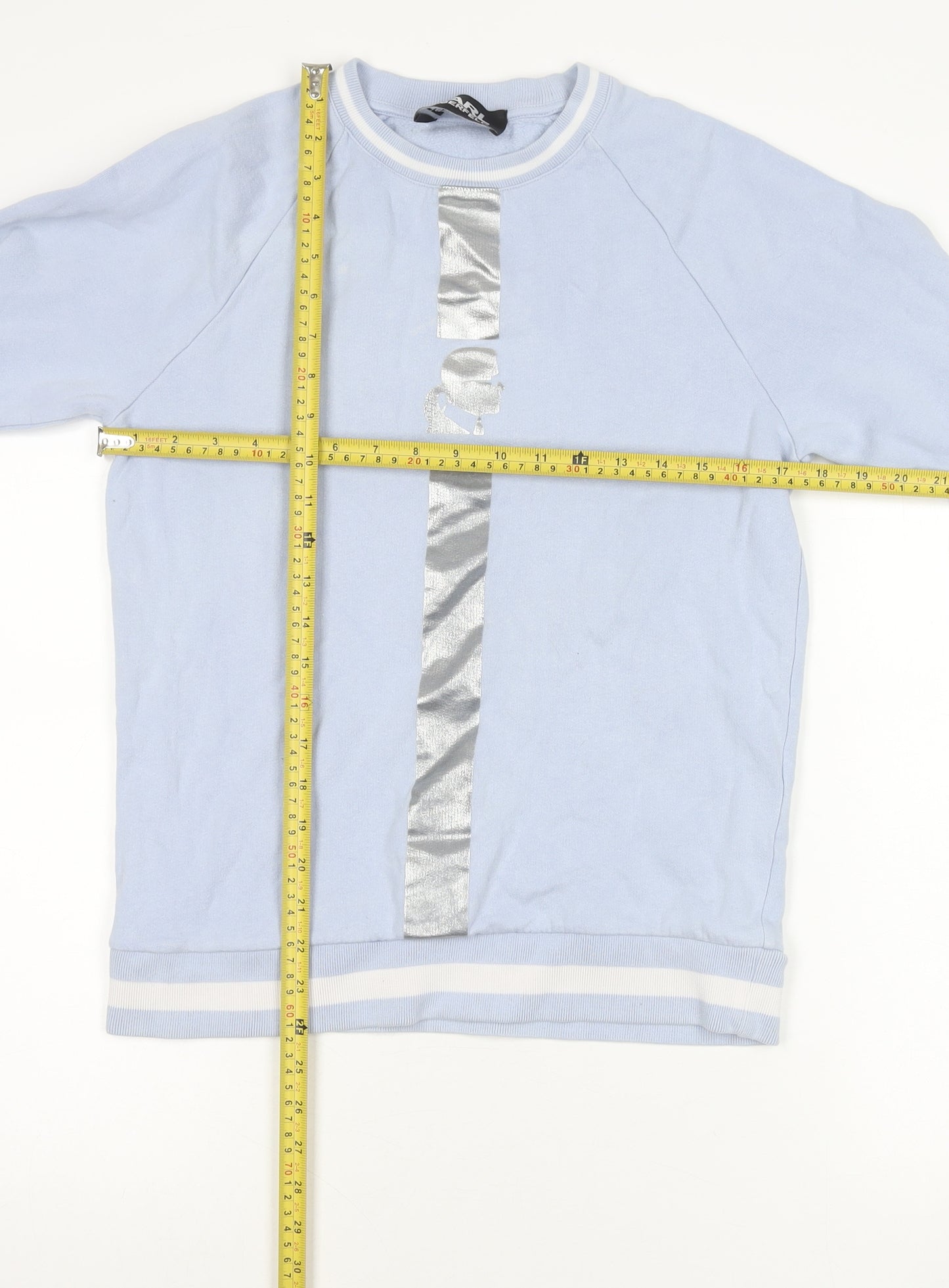 Karl Lagerfeld Womens Blue Small Sweatshirt Crew Neck Logo Cotton