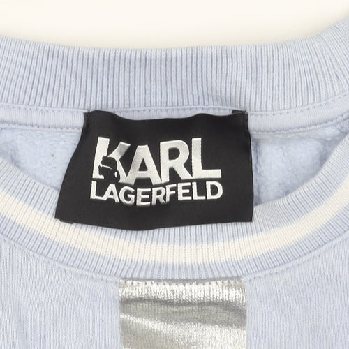 Karl Lagerfeld Womens Blue Small Sweatshirt Crew Neck Logo Cotton