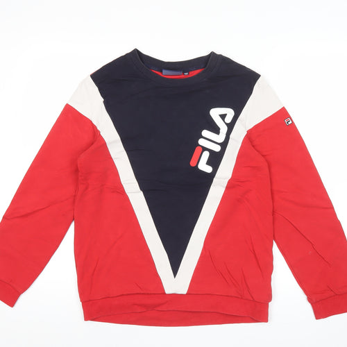 FILA Teens Red Blue White XS Logo Pullover Sweatshirt