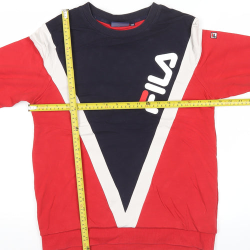 FILA Teens Red Blue White XS Logo Pullover Sweatshirt