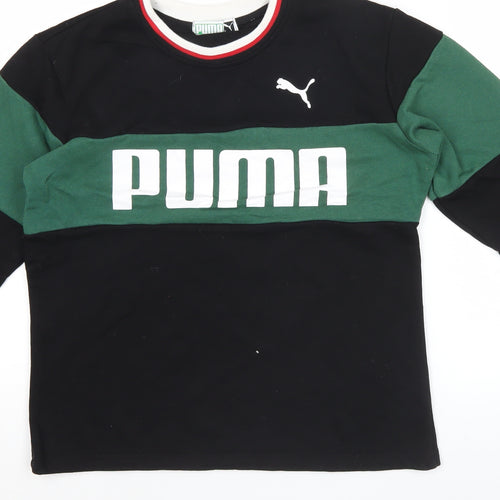 Puma Mens Black Green Logo Sweatshirt M Crew Neck Long Sleeve