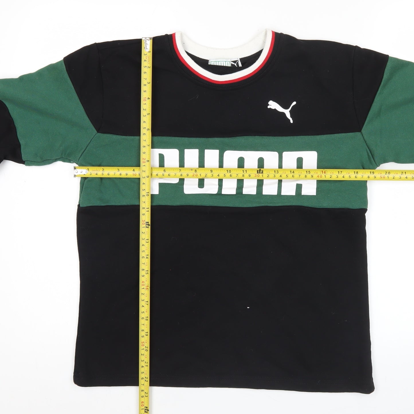 Puma Mens Black Green Logo Sweatshirt M Crew Neck Long Sleeve