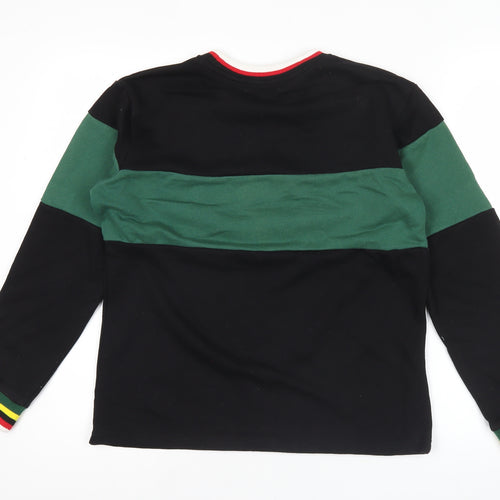 Puma Mens Black Green Logo Sweatshirt M Crew Neck Long Sleeve