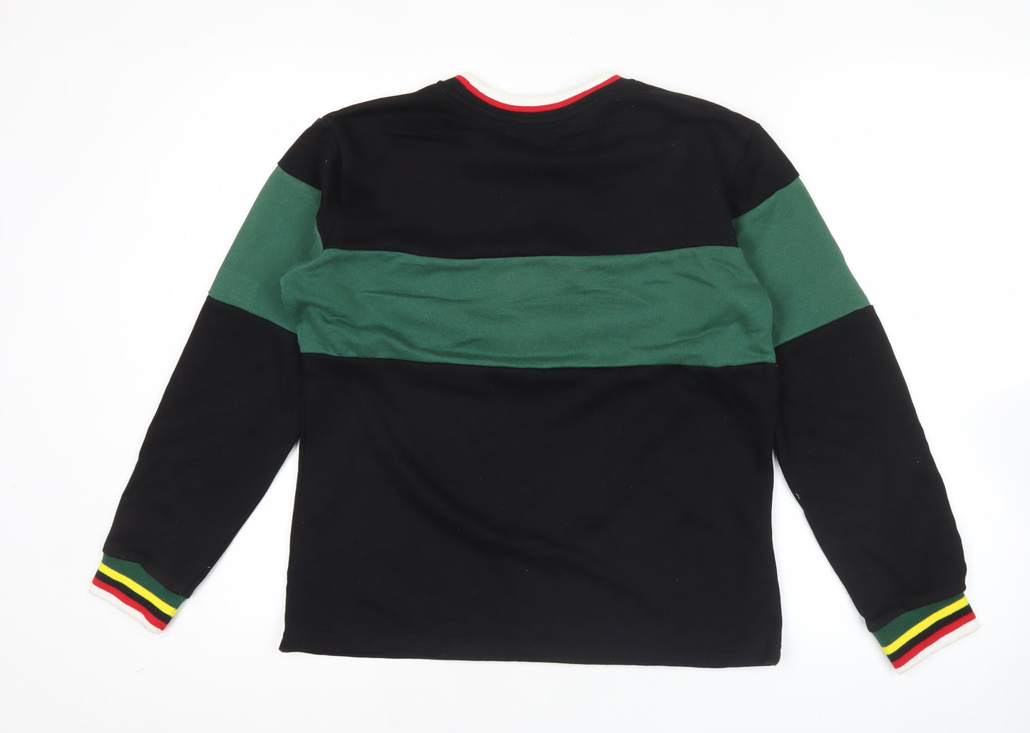 Puma Mens Black Green Logo Sweatshirt M Crew Neck Long Sleeve