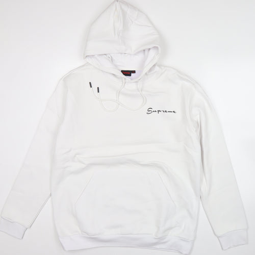 Supreme Men White Pullover Hoodie L Logo Print Streetwear