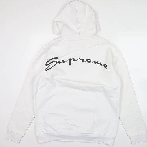 Supreme Men White Pullover Hoodie L Logo Print Streetwear