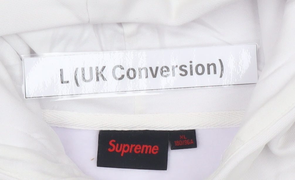 Supreme Men White Pullover Hoodie L Logo Print Streetwear