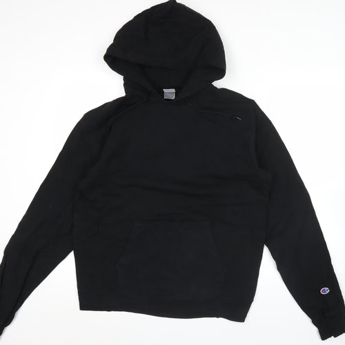 Champion Mens Black Pullover Hoodie Large Vintage Fleece Logo