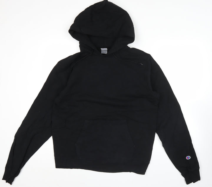 Champion Mens Black Pullover Hoodie Large Vintage Fleece Logo