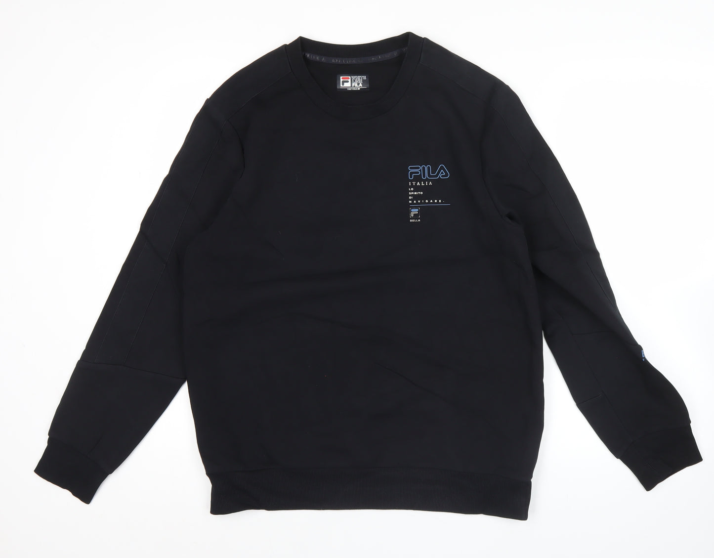 FILA Mens Black Sweatshirt L Regular Fit Crew Neck Pullover