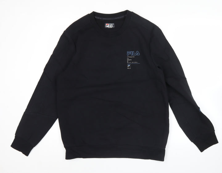 FILA Mens Black Sweatshirt L Regular Fit Crew Neck Pullover