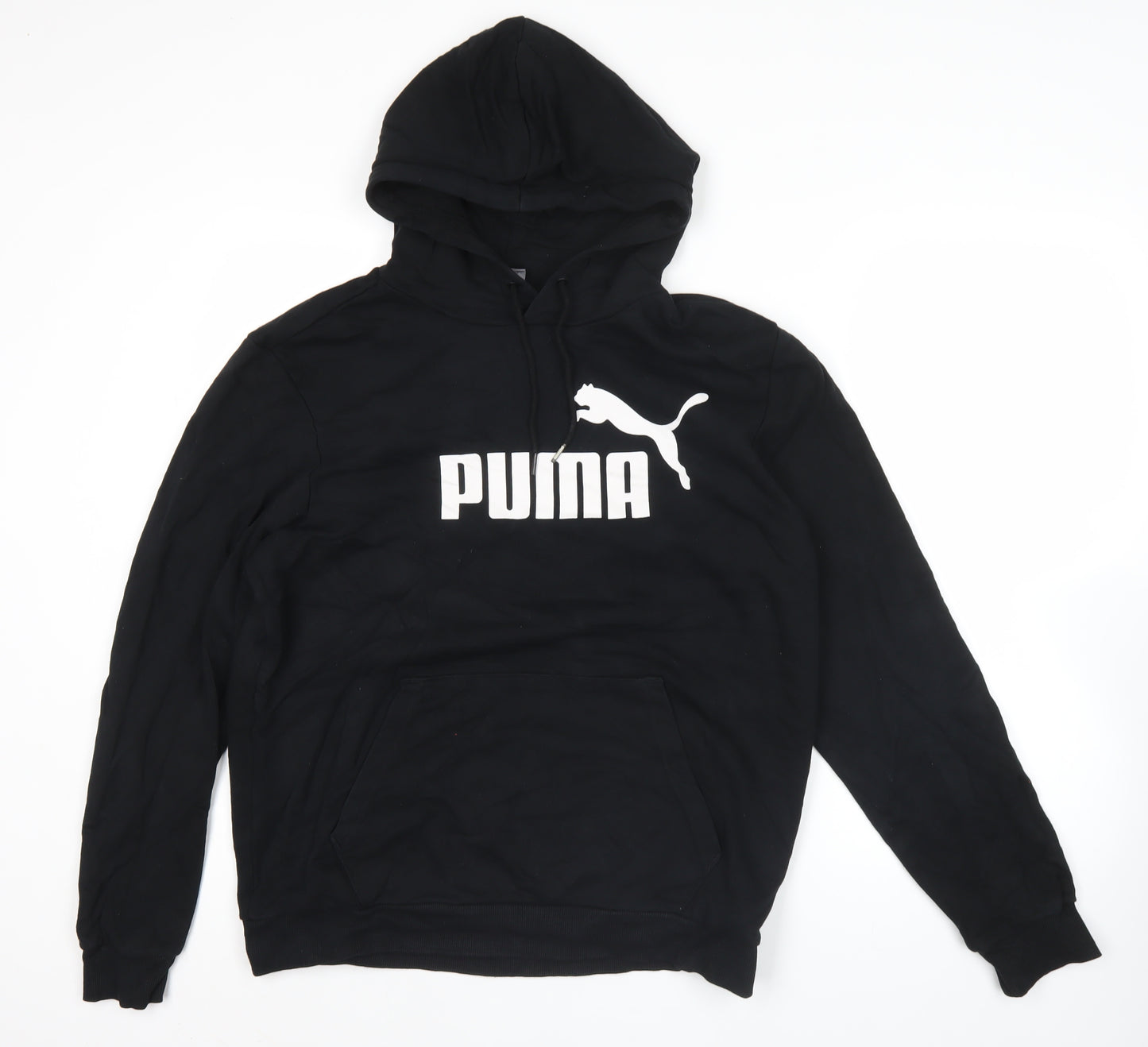Puma Mens Black Pullover Hoodie L Regular Fit Sports Logo